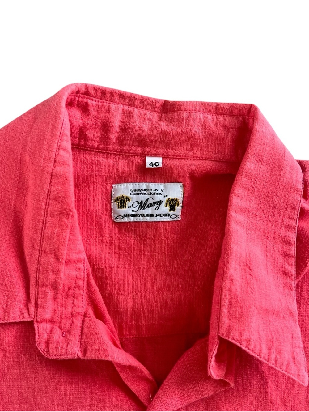 Guayabera Meridia Mexico Coral Cotton Shirt Men’s 46 Mary Brand Vintage - Picture 2 of 7